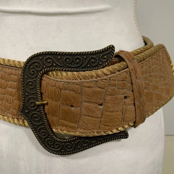 Nanni genuine alligator skin/ solid brass belt, L 34,5 inch ALLIGATOR SKIN BELT - DRESS - SPORT RUST - 34mm / 1.25 main image 4